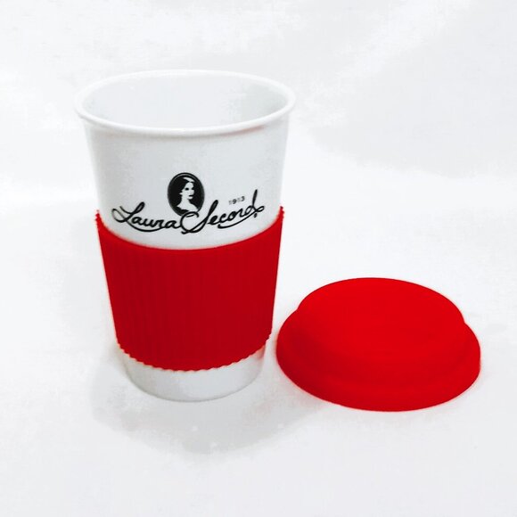 Laura Secord Ceramic Travel Coffee Tumbler with Red Silicone Grip And Lid - Picture 7 of 8